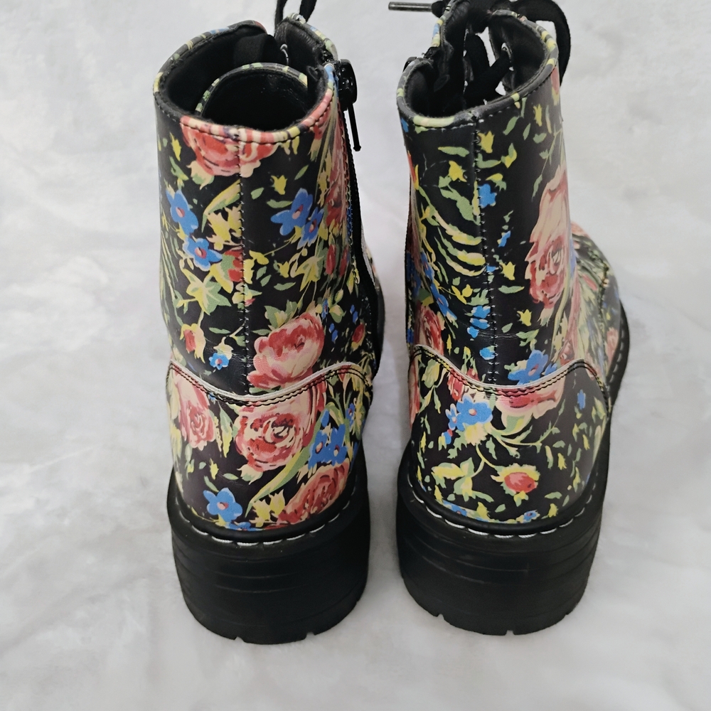 Sugar Kaedy Womens 7.5 Multicolor Floral Combat Boots Lace Up Side Zip - Picture 4 of 7